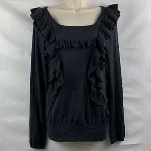 Anthropology Moth Gray ruffled square neck wool blend long sleeve sweater